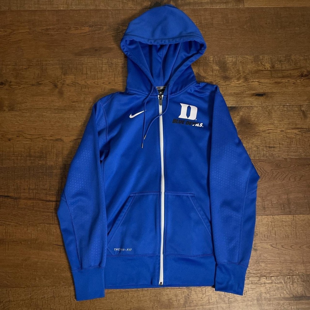 Nike Duke Zip Up Hoodie Mens M Blue Collegiate Athletic Therma-FIT Sweatshirt